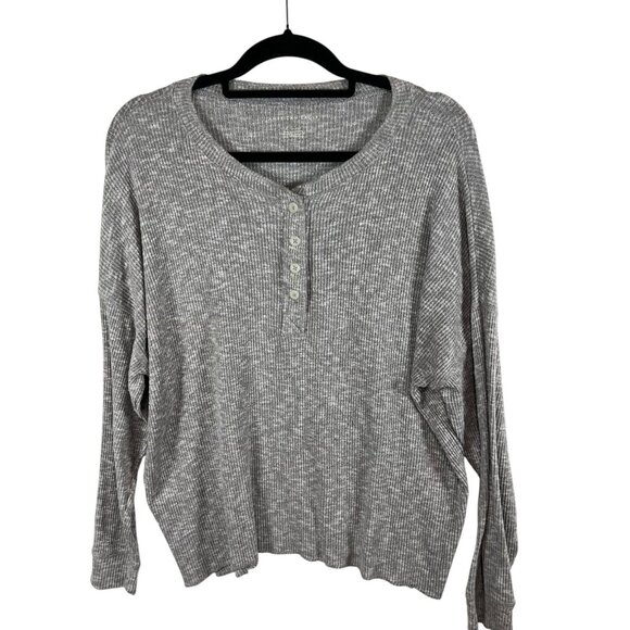 American Eagle Women’s XL Grey Ribbed‎ Long Sleeve Henley Classic Cozy Oversized - Picture 1 of 8